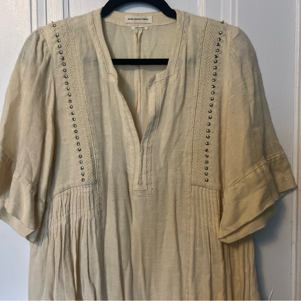 Isabel Marant Étoile boho ivory cream studded embroidered dress
